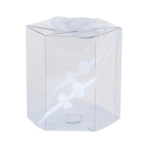 Plastic Hexagon Box w/Printed White Ribbon