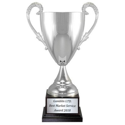 12 ½" Italian Silver Plated Trophy Cup w/Black Wood Base