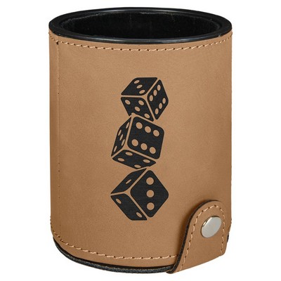 Light Brown Leatherette Dice Cup with 5 Dice