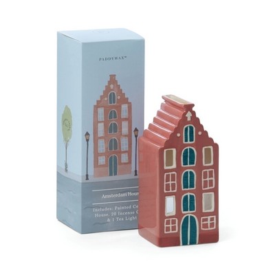 Ceramic Incense & Tea Light Holder Amsterdam House, Red - 1 Tea Light & 20