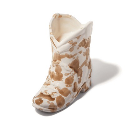 Nashville 6 Oz White Ceramic Cowboy Boot Candle With Brown Splatter Finish