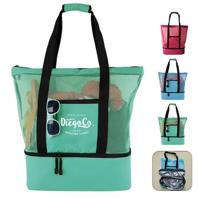 Mesh Beach Tote Bag with Insulated Cooler