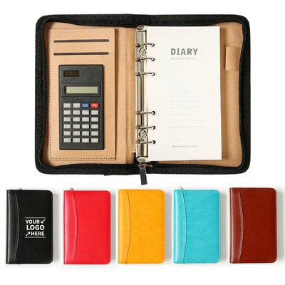 A6 Leather Notebook Zippered Bag W/ Calculator