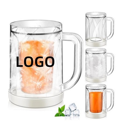 13.5oz Custom Food Grade Clear Plastic Double Wall Frozen Beer Mug MOQ100PCS