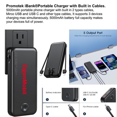 Promotek iBank® Portable Charger with Built in Cable and AC Wall Plug