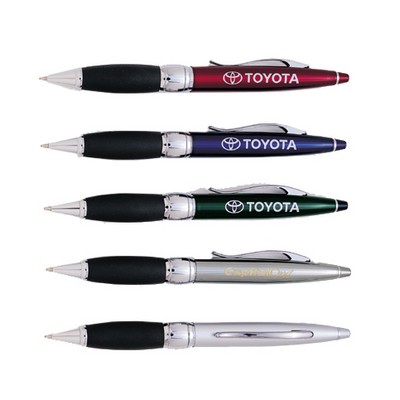 Executive Brass Pen W/ Soft Rubber Grip & Silver Trim