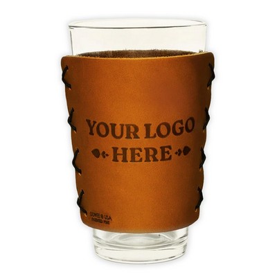 Full-Grain Leather Pint Glass Holder- Craft Beer Gift, Craft Cocktail Glass- Made in USA