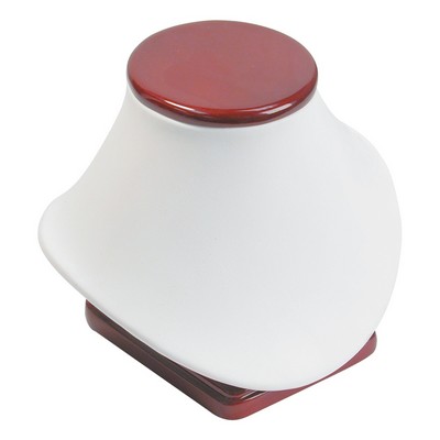 White Leatherette Necklace Display w/ Rosewood Trim (Large)
