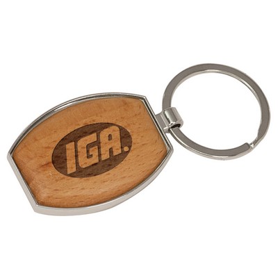1.5" x 1 15/16" Silver/Wood Oval Keychain