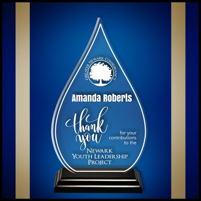 8" Droplet Clear Acrylic Award with a Black Wood Base