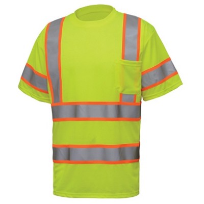 GSS™ Class 3 Lime Green 2-Tone Short Sleeve T-Shirt w/Chest Pocket