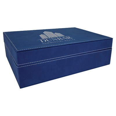 Blue/Silver Premium Gift Box w/Laserable Leatherette Lid (12 1/4" x 8 1/4")