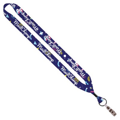 3/4" Dye-Sublimated Lanyard with Metal Crimp, Split-Ring & Bulldog Clip