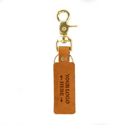 Full-Grain leather Rectangle Keychain w/Brass Scissor Clip and key ring