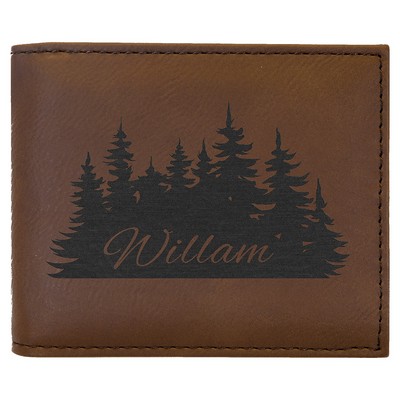 Dark Brown Bi-Fold Wallet with Flip ID, Laserable Leatherette, 4-1/2" x 3-1/2"