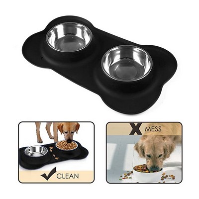Top-Quality Silicone Pet Mat with Stainless Steel Bowls