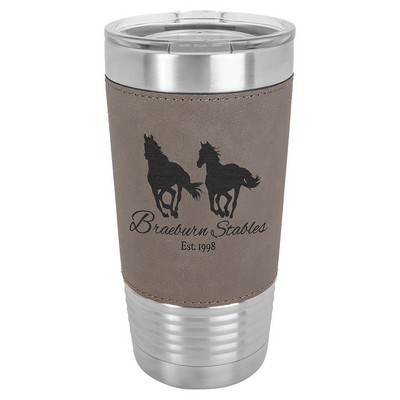 Polar Camel 20 oz. Gray Laserable Leatherette Tumbler with Clear Lid