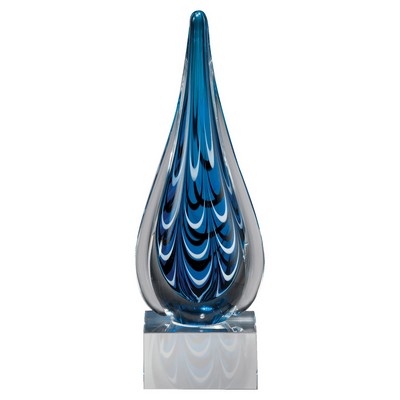 10" Blue and Black Teardrop Art Glass
