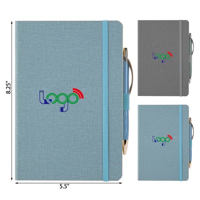 Crosshatch PU Notebook With Pen