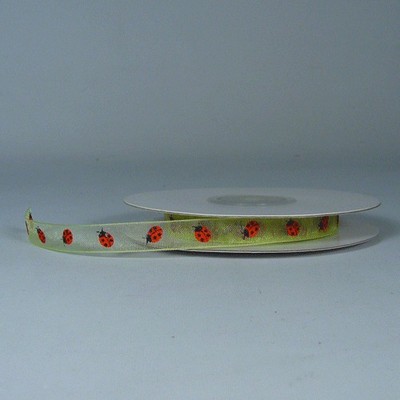 Lime Green Sheer Ribbon w/Lady Bug Print
