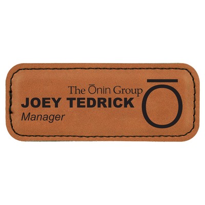 Stitched Leatherette Laser Badge with Magnetic Back 1.25"X3.25"