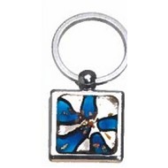Blue Art Glass Decorated Key Ring