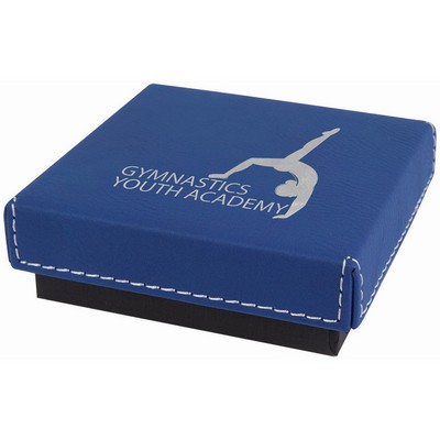 Blue/Silver Medal Box with Laser Engraved Leatherette Lid (3 1/2" x 3 1/2")