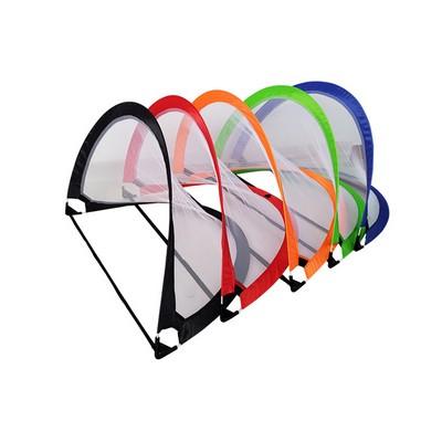 Folding soccer ball beach goal frame into small pouch for kids