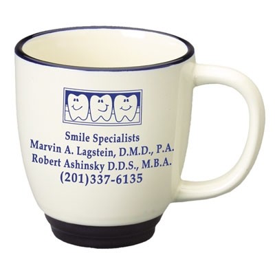 14 Oz. Beige Heartland Bistro Style Coffee Mug w/Cobalt Blue Trim