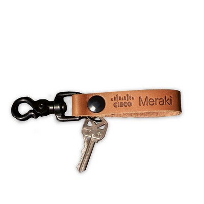 Full-Grain Leather Slim Belt Loop Keychain w/Zinc Scissor Clip