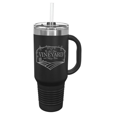 Polar Camel 40 oz. Black Travel Mug w/Handle, Straw Included