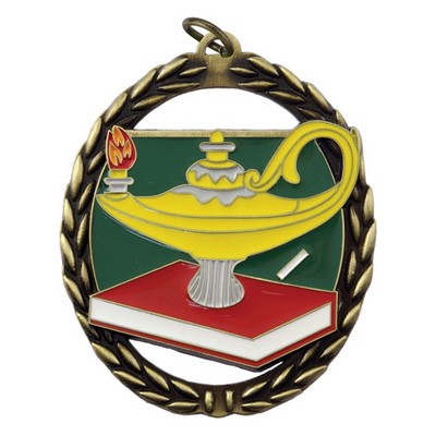 Negative Space Medal - Lamp Of Knowledge, 2"x2"