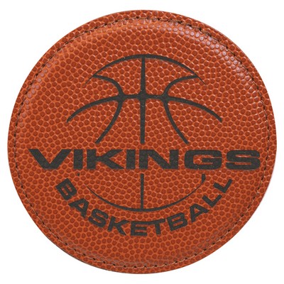 4" Round Basketball Leatherette Coaster