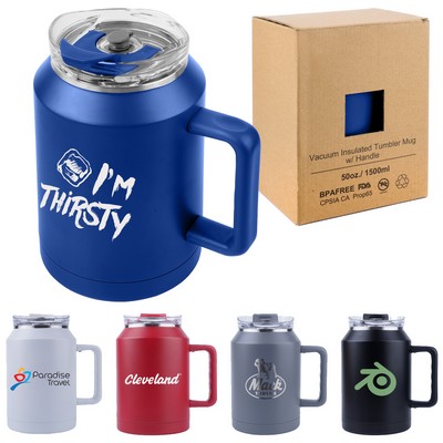 50 oz. Wide Body Stainless Steel Vacuum Insulated Travel Tumbler Mug with Handle