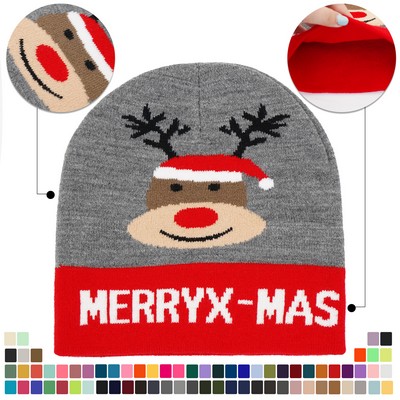 Customizable Holiday Beanie with Reindeer Design
