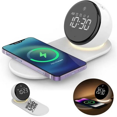 5 in 1 Digital Alarm Clock with Wireless Charger