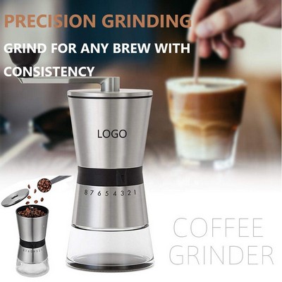 8 Fineness Portable Coffee Bean Manual Grinder with Stainless Steel Ceramic Core