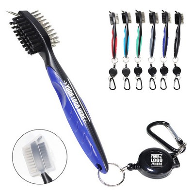 Golf Club Brush Groove Cleaner with Retractable Zip-line