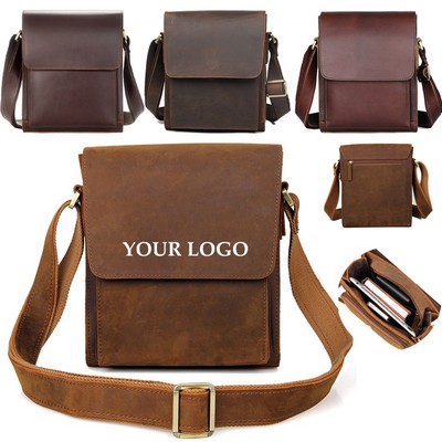 Men's Vintage Crazy Horse Genuine Leather Messenger Bag