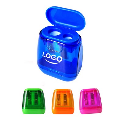 Plastic Double Hole Manual Pencil Sharpener With Cover