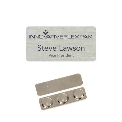 Name Badge -Brushed Silver Plastic - 1.5x3 laser engrave to black. No Minimums