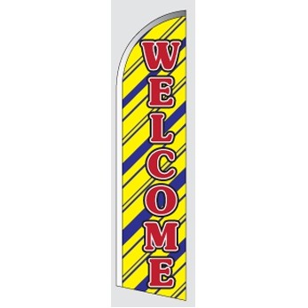 12' Poly-Knit Stock Sharkfin Flag w/Pole Kit (Welcome w/Striped Background)