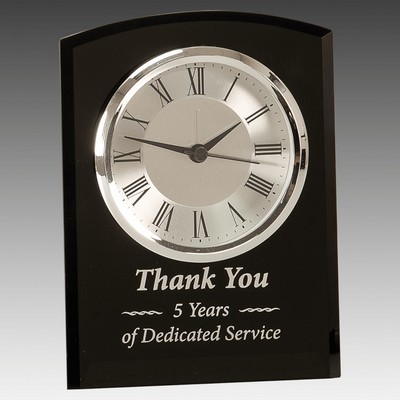 6" Black Glass Arch Clock, Self-Standing
