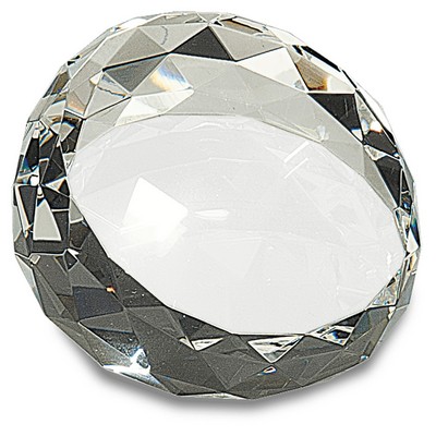 3.5" x 2" Clear Round Crystal Facet Paperweight