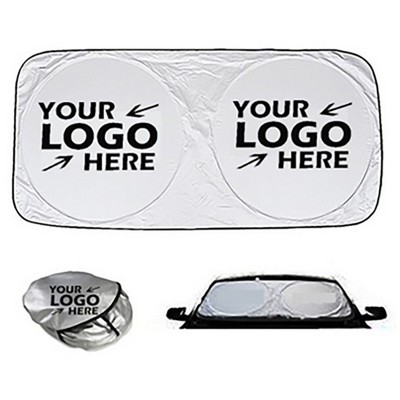 Foldable Dual Panel Car Windshield Sun Shade in Pouch