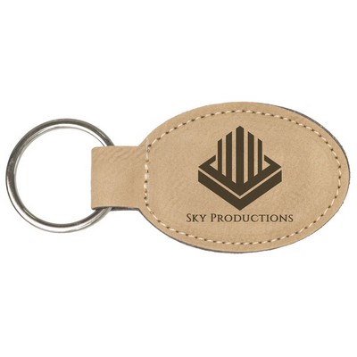 3" x 1 3/4" Light Brown Leatherette Oval Keychain