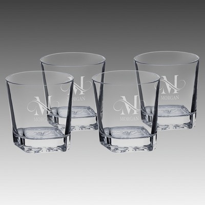 Set of 4 - 11 oz. Square Rocks Glasses in Printed Gift Box
