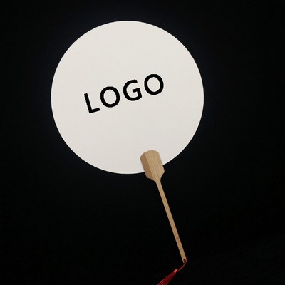 Rice Paper Round Fan with Wood Hand
