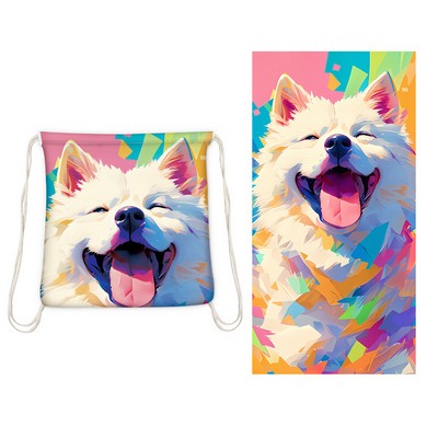 2 in 1 Sublimated Microfiber Beach Towel/Drawstring Backpack 55" x 28"