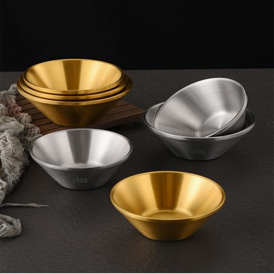 650ML 304 Silvery Stainless Steel Double-layered Anti-scalding Broad-brimmed Rice Hat Bowl